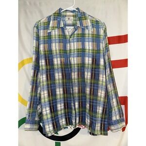 Vintage Career Club Flannel Shirt Mens Medium Button Up Plaid Patchwork
